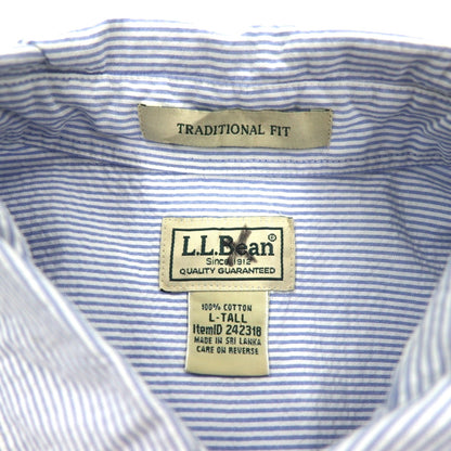 L.L.Bean シアサッカー ボタンダウンシャツ L ブルー ストライプ コットン TRADITIONAL FIT 242318