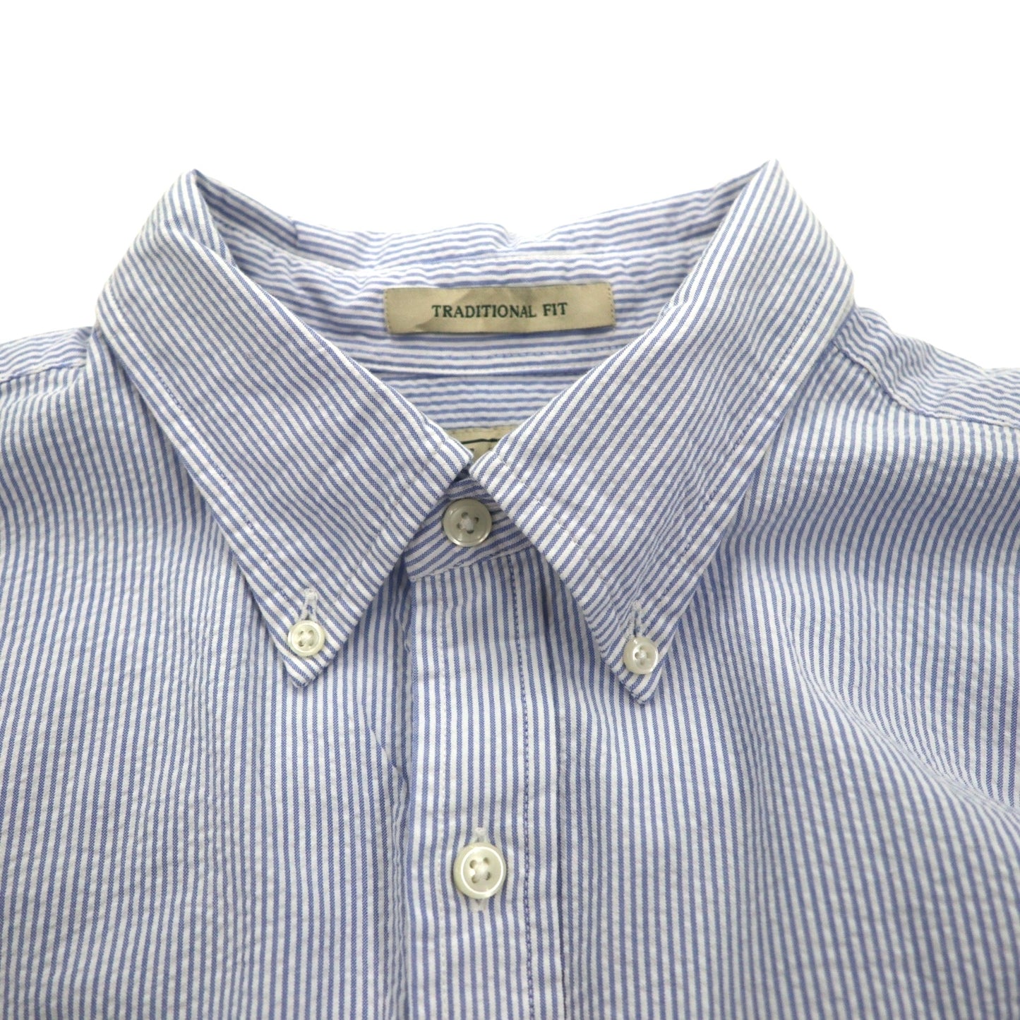 L.L.Bean シアサッカー ボタンダウンシャツ L ブルー ストライプ コットン TRADITIONAL FIT 242318