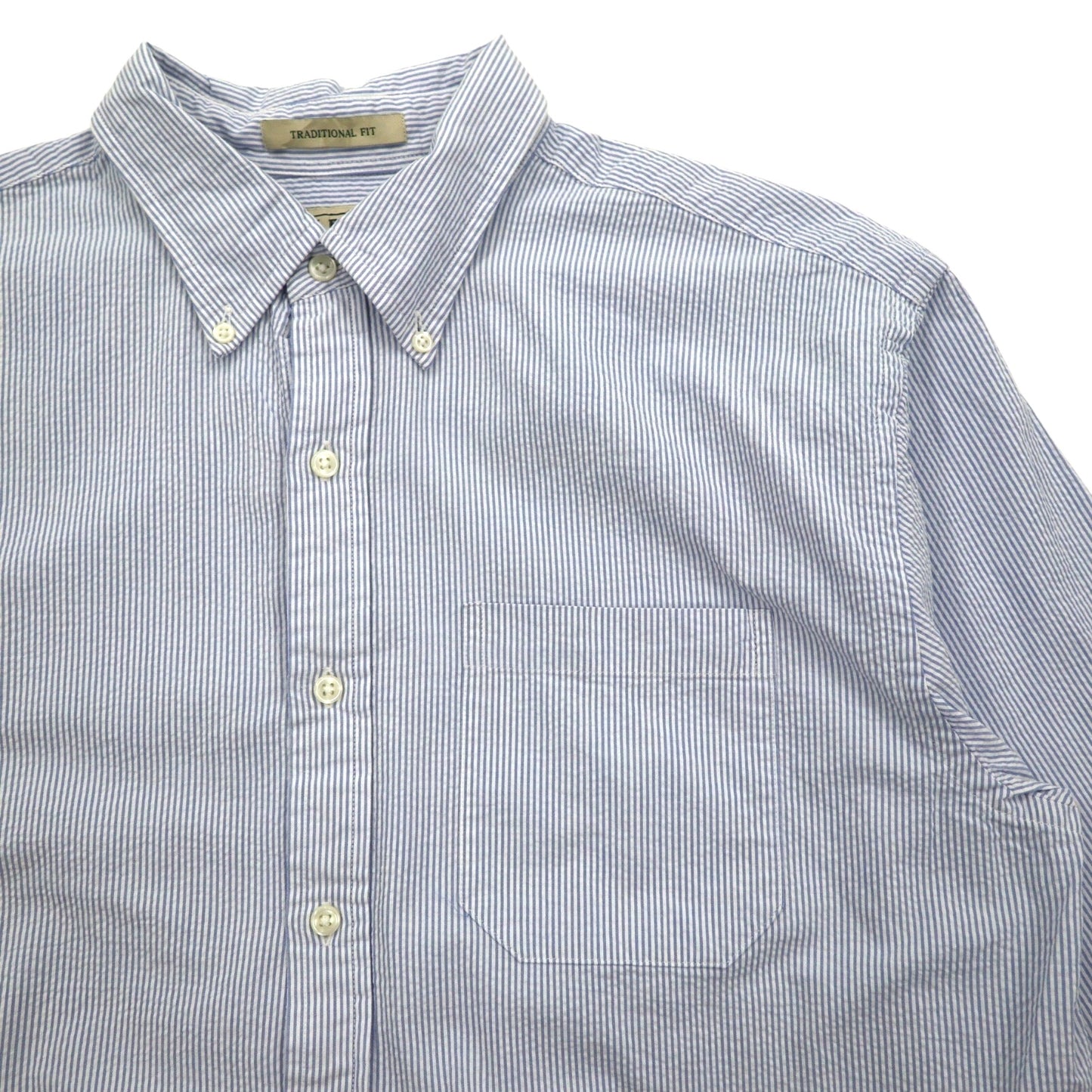 L.L.Bean シアサッカー ボタンダウンシャツ L ブルー ストライプ コットン TRADITIONAL FIT 242318