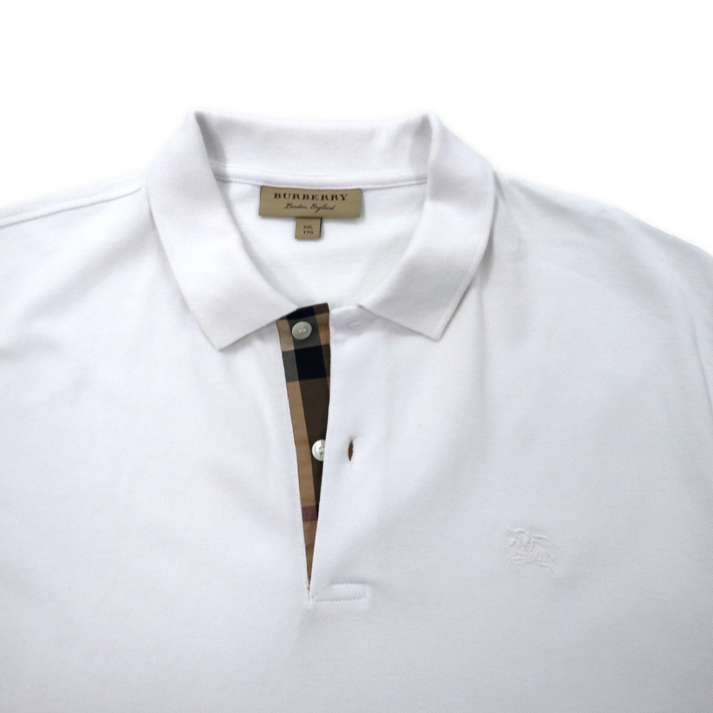 BURBERRY ノバチェック切り替え ポロシャツ XXL ホワイト コットン ワンポイントロゴ刺繍 Oxford Short Sleeve Polo White 395594 2018年モデル