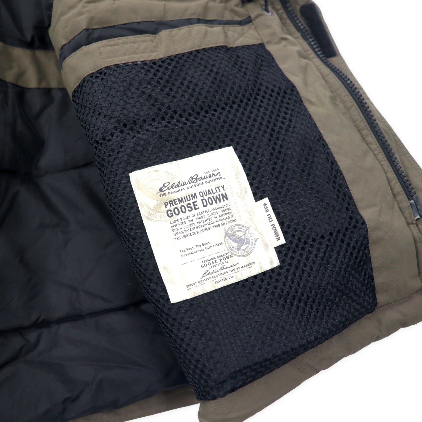 Eddie Bauer ウェザーエッジ プレミアム グース ダウンジャケット 650フィルパワー M カーキ ナイロン WEATHER EDGE