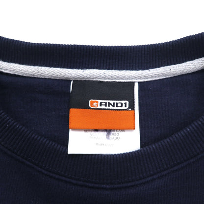AND1 Reverse Weave Sweatshirt, XL, Navy, Cotton, Logo Embroidery
