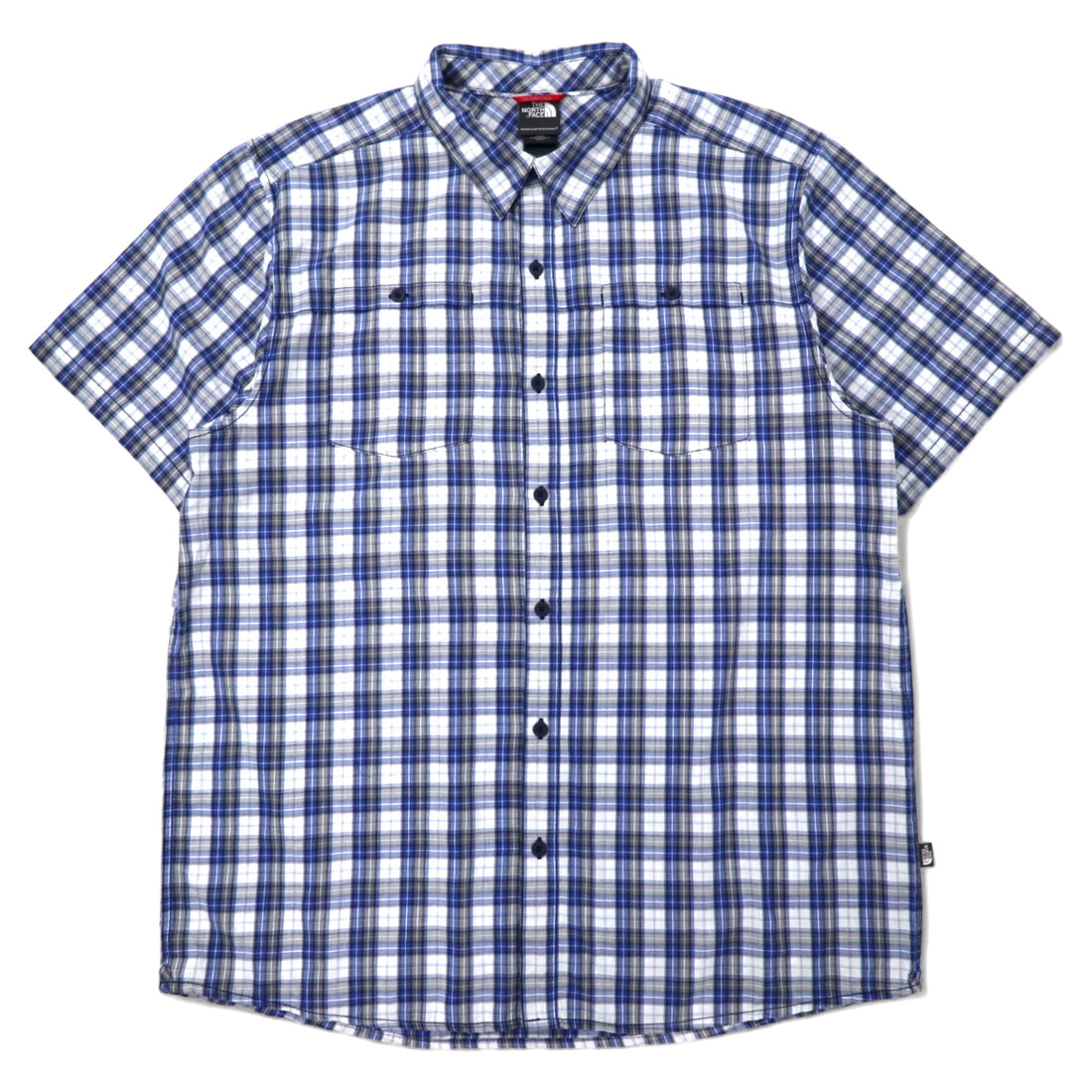 日本然リトテ-古着オンライン-THE NORTH FACE 半袖 シャツ XL ブルー チェック コットン US規格-THE NORTH FACE Short Sleeve Shirt XL Blue Checked Cotton US Standard
