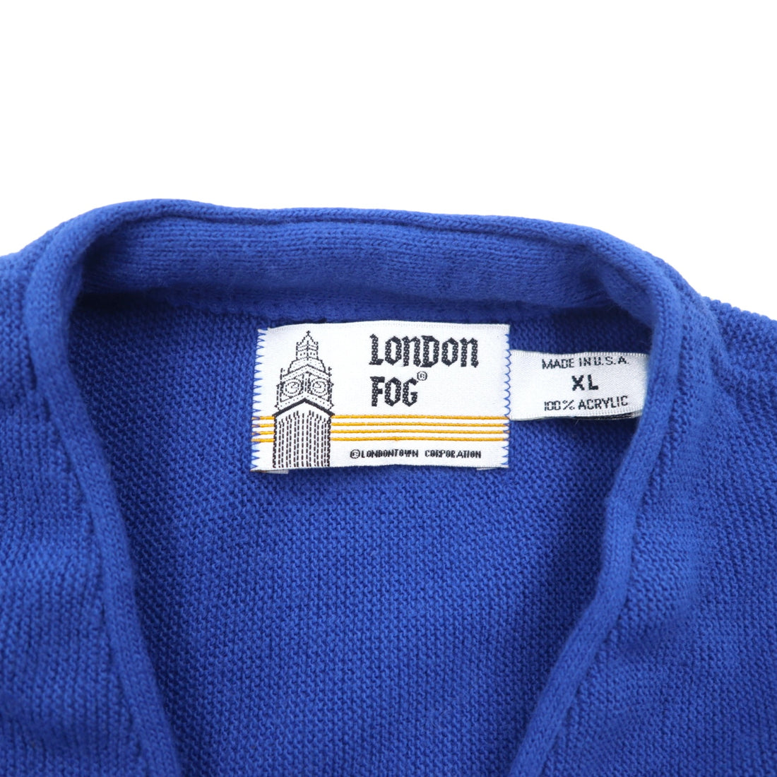 LONDON FOG 90年代 USA製 アクリル ニットカーディガン XL ブルー アクリル