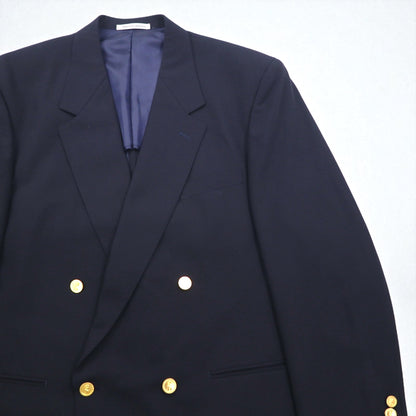 90s Japan Vintage Double-Breasted Blazer by Roberta di Camerino, Made in Japan, Navy Blue, Wool Gabardine, Gold Buttons, Size XL