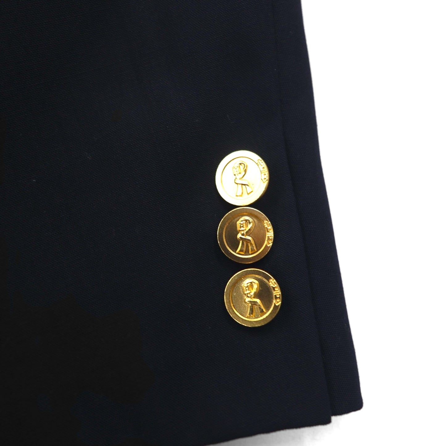 90s Japan Vintage Double-Breasted Blazer by Roberta di Camerino, Made in Japan, Navy Blue, Wool Gabardine, Gold Buttons, Size XL