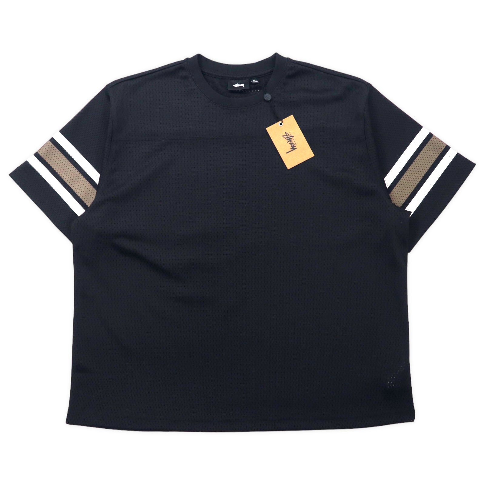 STUSSY Mesh Game Shirt M Black Polyester Crown Logo Back Print 
