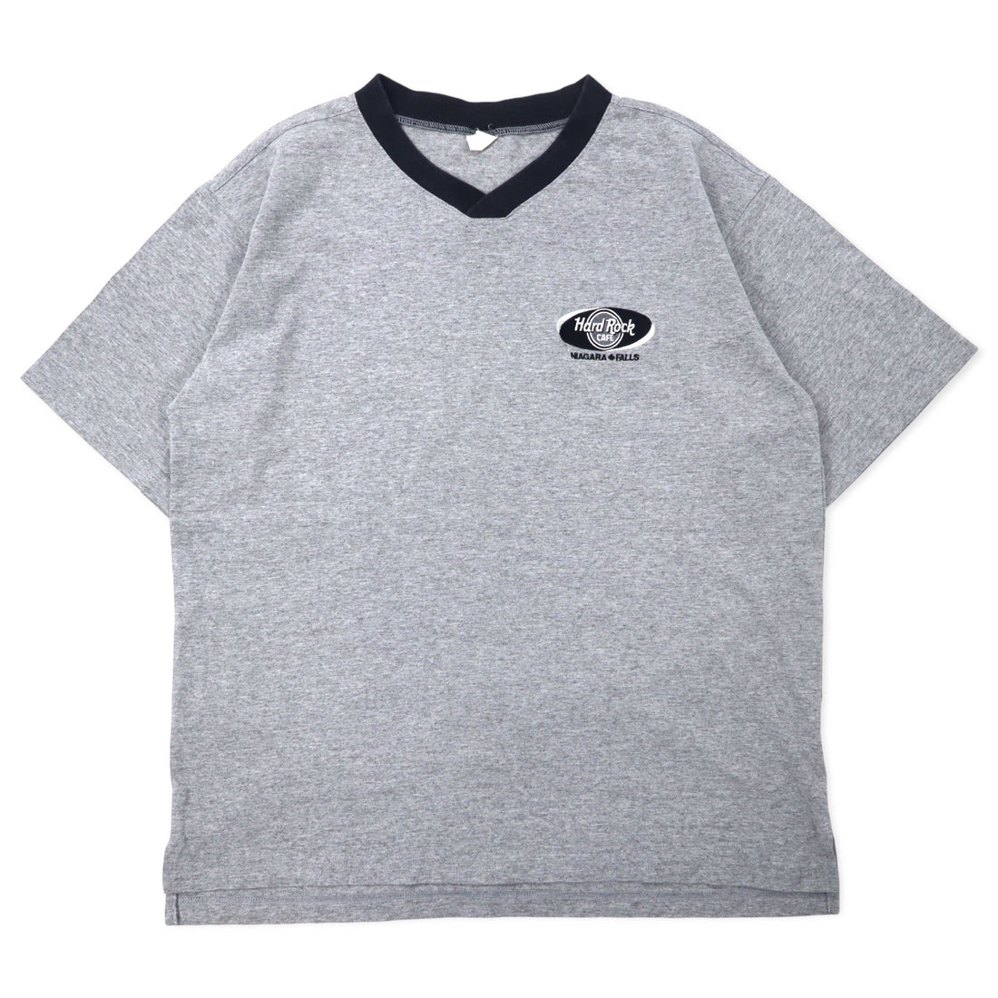 日本然リトテ-古着オンライン-Hard Rock CAFE カナダ製 90年代 リンガーTシャツ M グレー コットン ワンポイントロゴ刺繍 NIAGARA FALLS ビッグサイズ-Hard Rock CAFE Canada Made 90's Ringer T-Shirt M Gray Cotton One Point Logo Embroidery NIAGARA FALLS Big Size