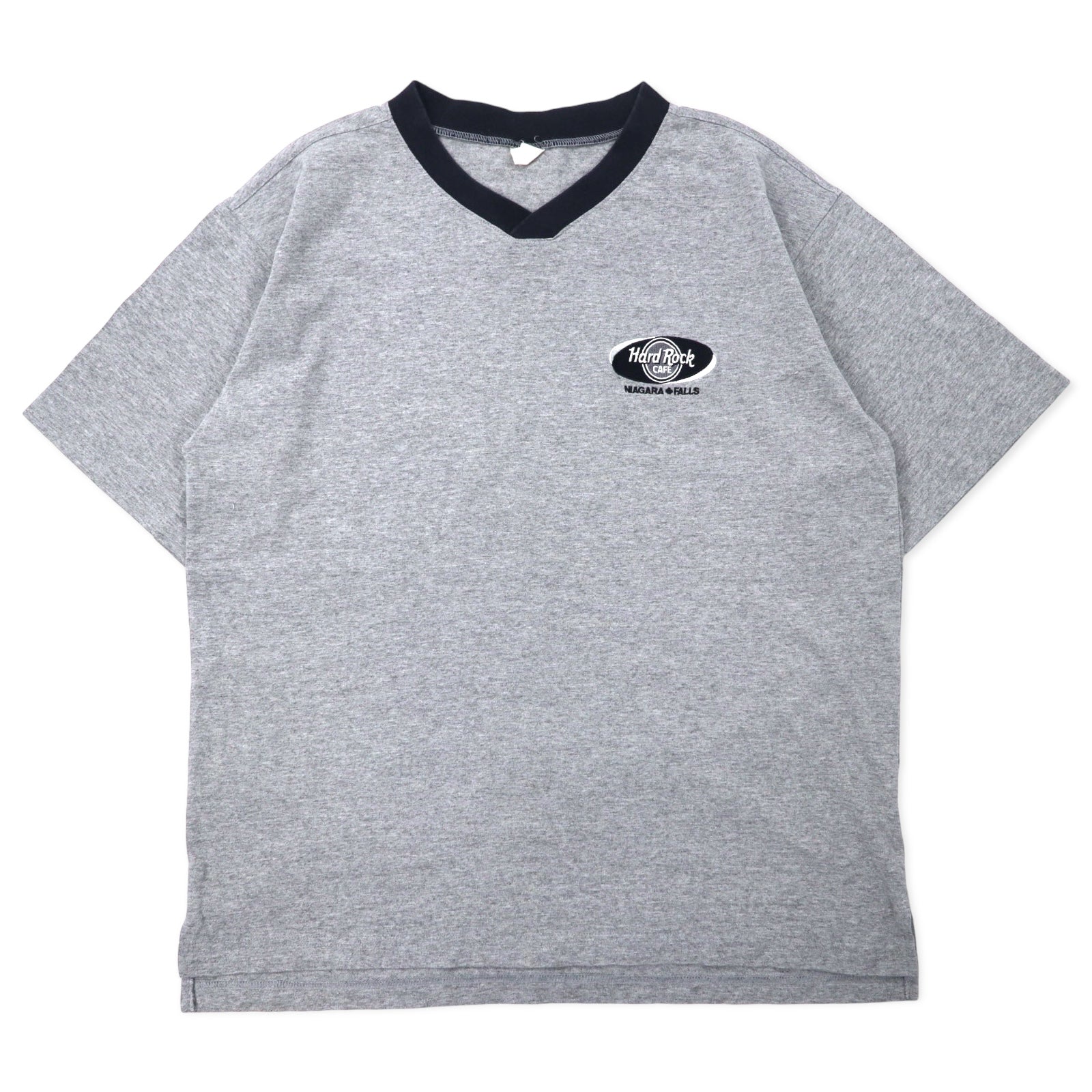 日本然リトテ-古着オンライン-Hard Rock CAFE カナダ製 90年代 リンガーTシャツ M グレー コットン ワンポイントロゴ刺繍 NIAGARA FALLS ビッグサイズ-Hard Rock CAFE Canada Made 90's Ringer T-Shirt M Gray Cotton One Point Logo Embroidery NIAGARA FALLS Big Size