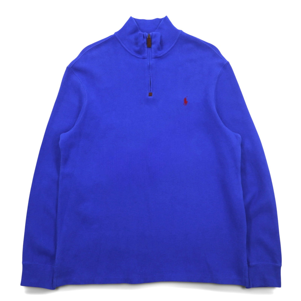POLO RALPH LAUREN Half-Zip Sweatshirt L Blue Cotton Small Pony Embroidery