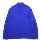 POLO RALPH LAUREN Half-Zip Sweatshirt L Blue Cotton Small Pony Embroidery