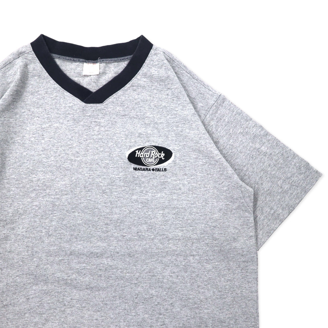Hard Rock CAFE カナダ製 90年代 リンガーTシャツ M グレー コットン ワンポイントロゴ刺繍 NIAGARA FALLS ビッグサイズ