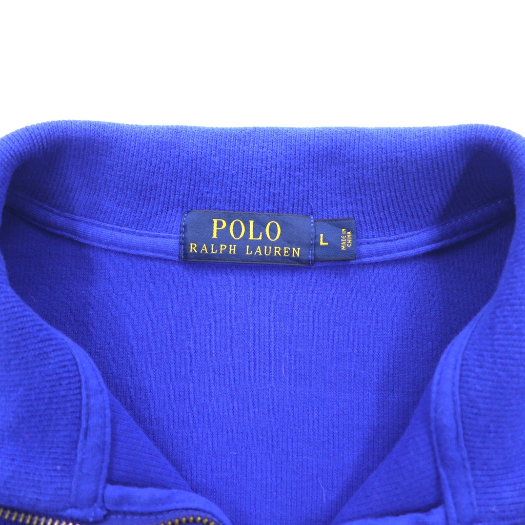 POLO RALPH LAUREN Half-Zip Sweatshirt L Blue Cotton Small Pony Embroidery