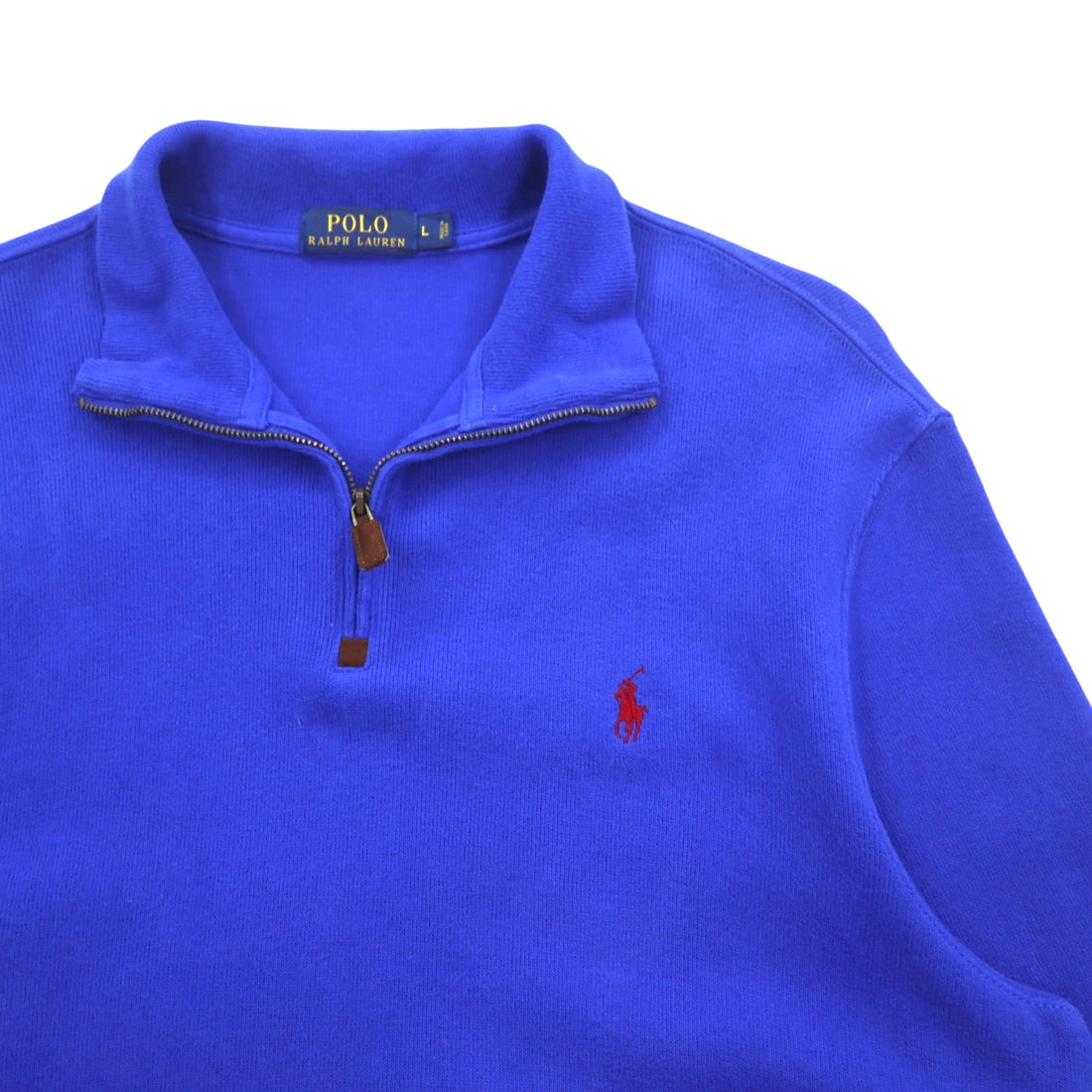 POLO RALPH LAUREN Half-Zip Sweatshirt L Blue Cotton Small Pony Embroidery