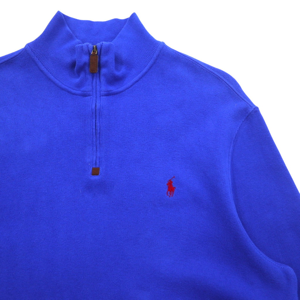POLO RALPH LAUREN Half-Zip Sweatshirt L Blue Cotton Small Pony Embroidery