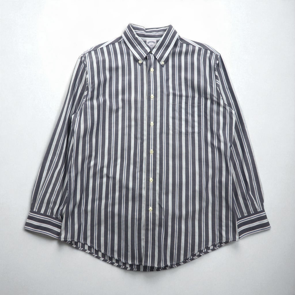 Brooks Brothers REGENT ボタンダウンシャツ L グレー ストライプ ノンアイロン コットン