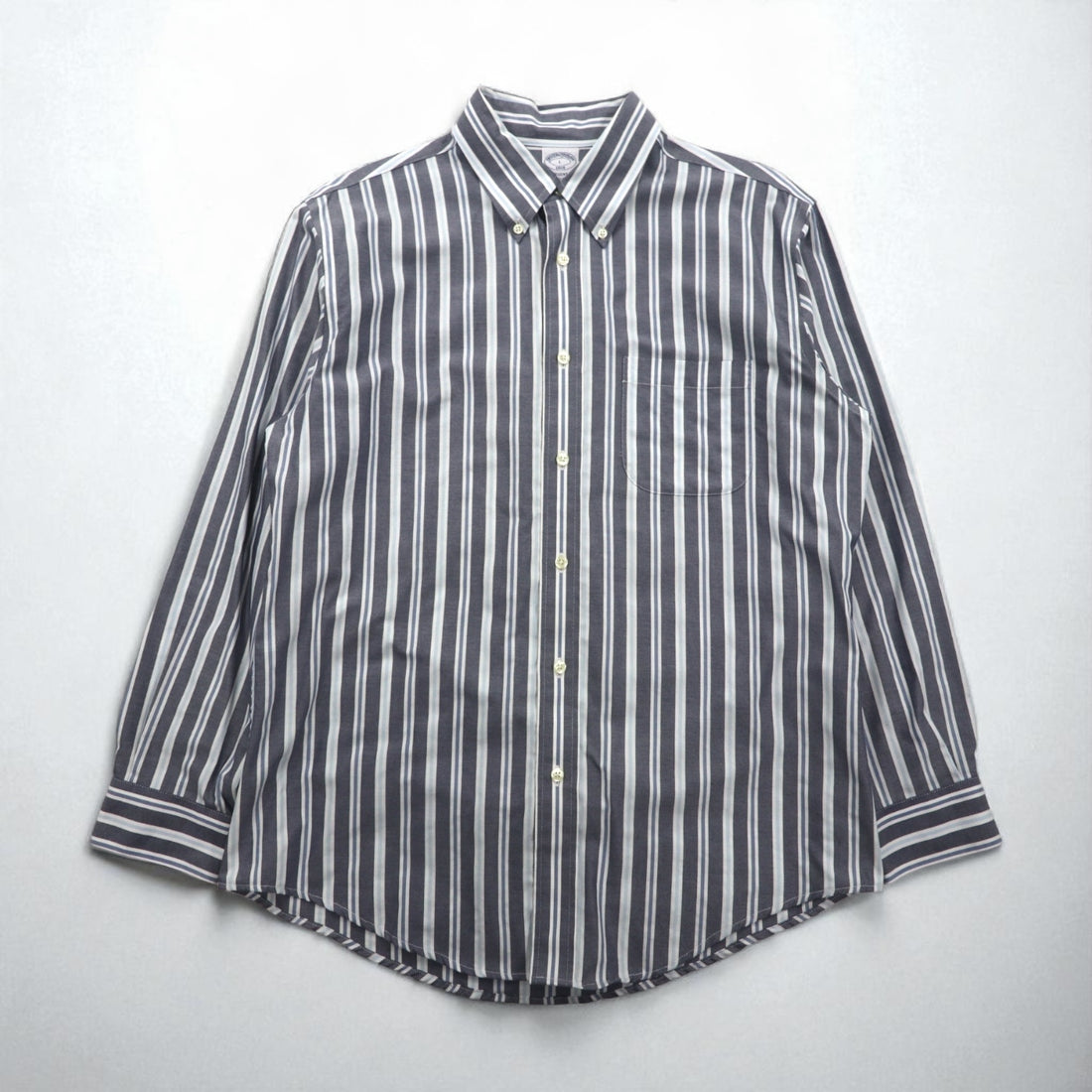 Brooks Brothers REGENT Button-Down Shirt, Size L, Gray, Striped, Non-Iron, Cotton