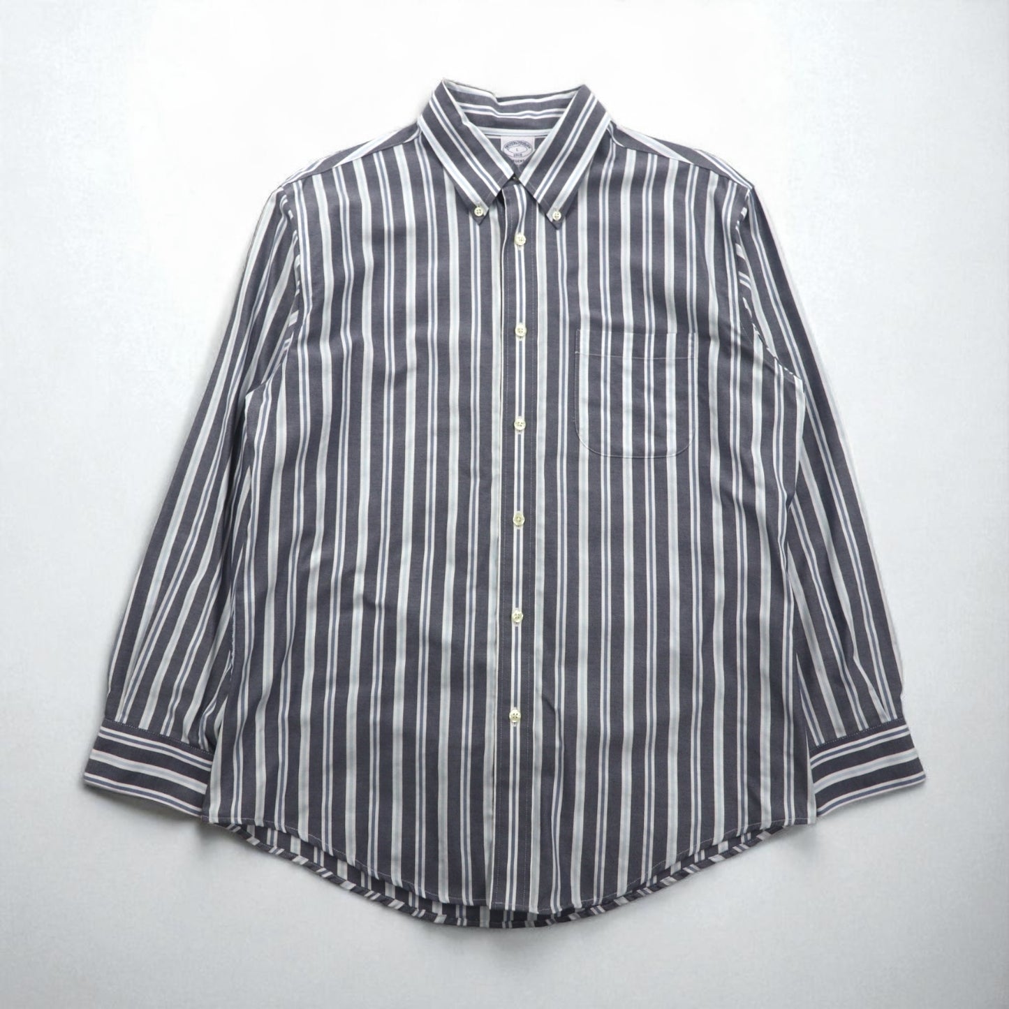 Brooks Brothers REGENT ボタンダウンシャツ L グレー ストライプ ノンアイロン コットン