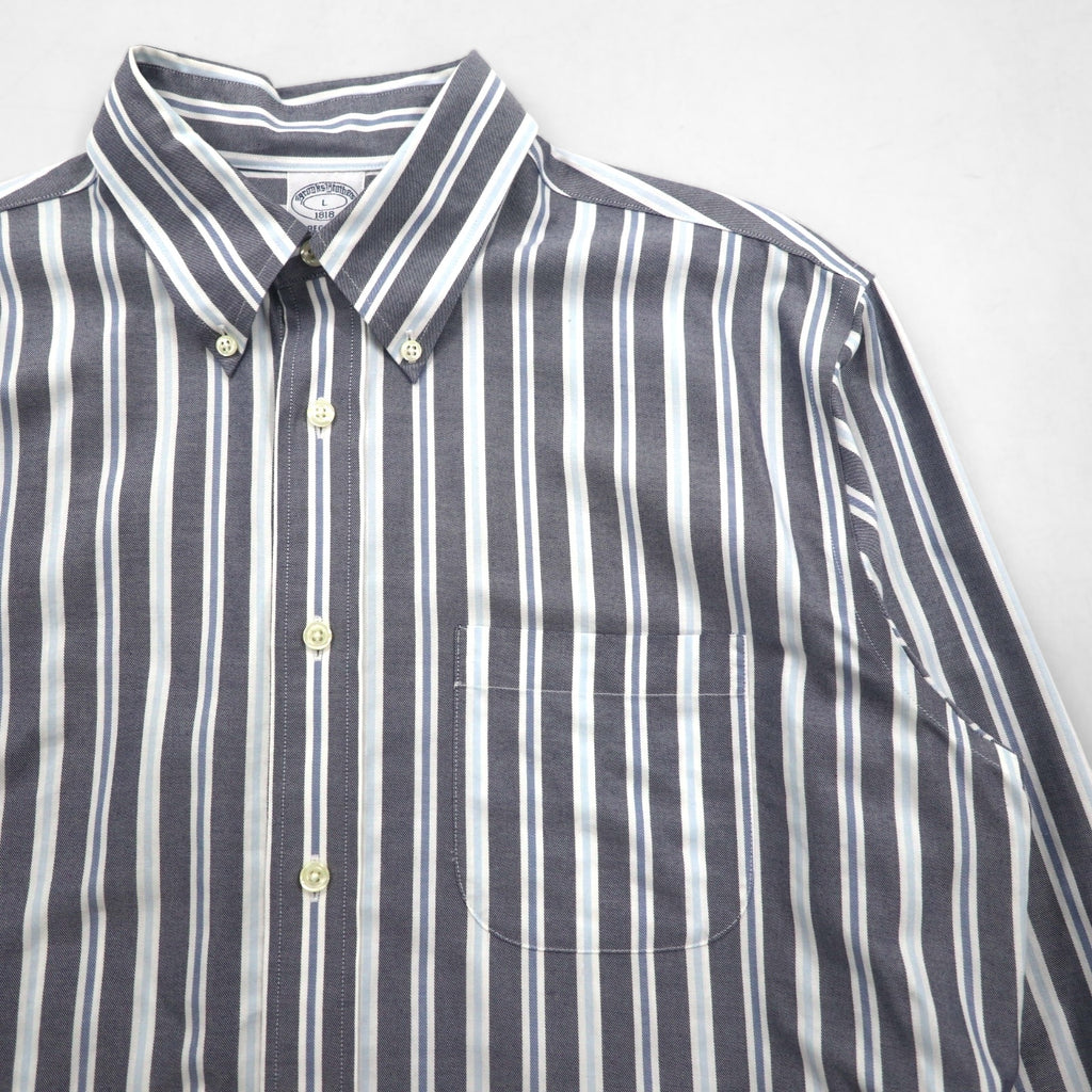 Brooks Brothers REGENT ボタンダウンシャツ L グレー ストライプ ノンアイロン コットン