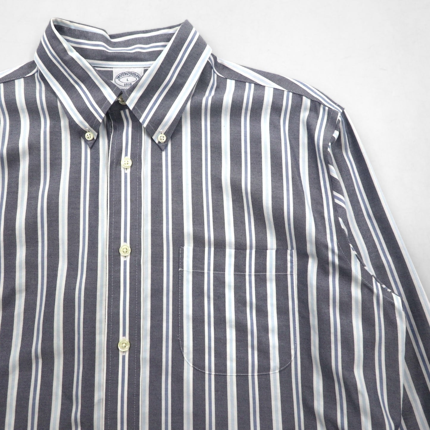 Brooks Brothers REGENT ボタンダウンシャツ L グレー ストライプ ノンアイロン コットン