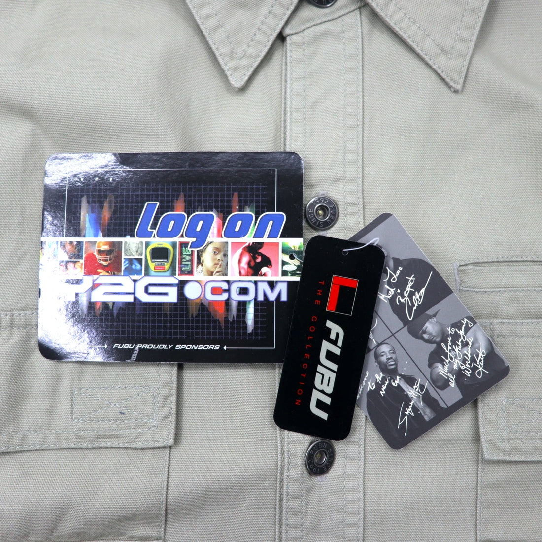 FUBU 00's Utility Work Shirt M Beige Cotton Big Size Unused Item