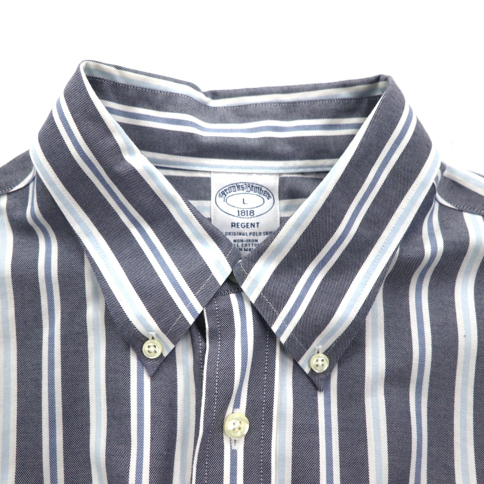 Brooks Brothers REGENT ボタンダウンシャツ L グレー ストライプ ノンアイロン コットン