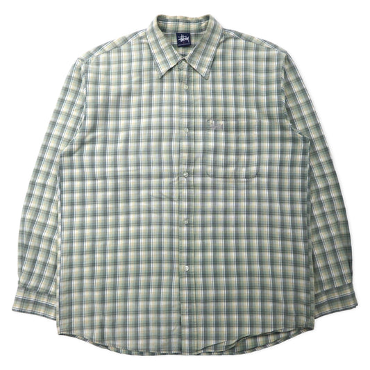 Stussy 90年代 オールドステューシー チェックシャツ L グリーン コットン 紺タグ DESIGNED BY USA ビッグサイズ