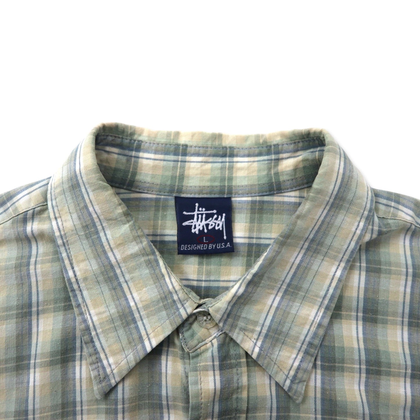 Stussy 90年代 オールドステューシー チェックシャツ L グリーン コットン 紺タグ DESIGNED BY USA ビッグサイズ