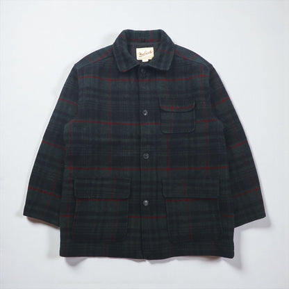 Woolrich 90年代 USA製 メルトンカバーオール ウールジャケット L ブラックウォッチ グリーン チェック 中綿 キルティングライナー