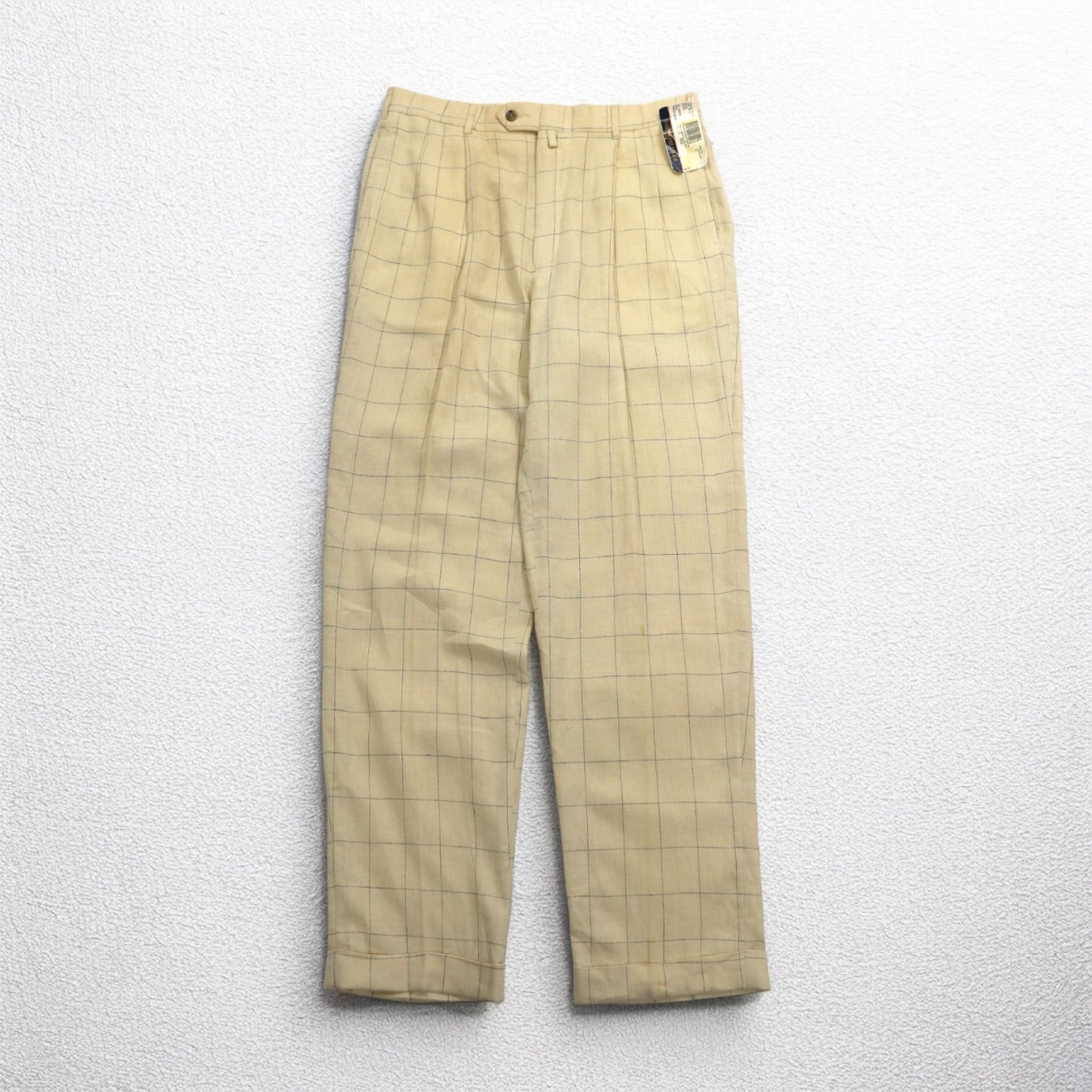 TOMMY HILFIGER 90年代 ウィンドペンチェック 2タック ワイド スラックスパンツ L クリーム リネン コットン