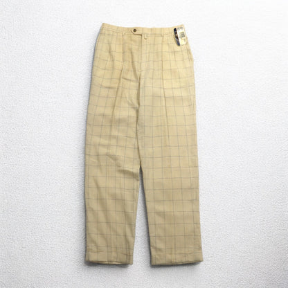 TOMMY HILFIGER 90年代 ウィンドペンチェック 2タック ワイド スラックスパンツ L クリーム リネン コットン