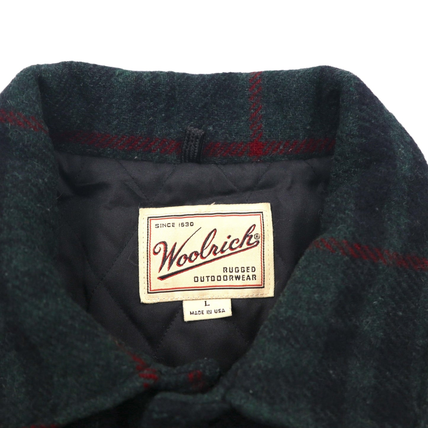 Woolrich 90年代 USA製 メルトンカバーオール ウールジャケット L ブラックウォッチ グリーン チェック 中綿 キルティングライナー