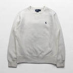 Polo by Ralph Lauren 90s Reverse Weave V-Neck Sweatshirt, Size M, White, Fleece-Lined, Small Pony Embroidery