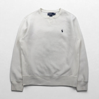 Polo by Ralph Lauren 90s Reverse Weave V-Neck Sweatshirt, Size M, White, Fleece-Lined, Small Pony Embroidery