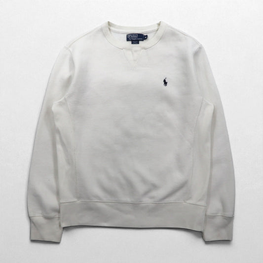 Polo by Ralph Lauren 90年代 リバースウィーブ 前V スウェット M ホワイト 裏起毛 スモールポニー刺繍