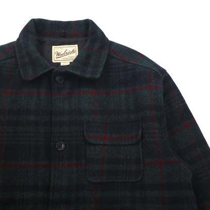 Woolrich 90年代 USA製 メルトンカバーオール ウールジャケット L ブラックウォッチ グリーン チェック 中綿 キルティングライナー