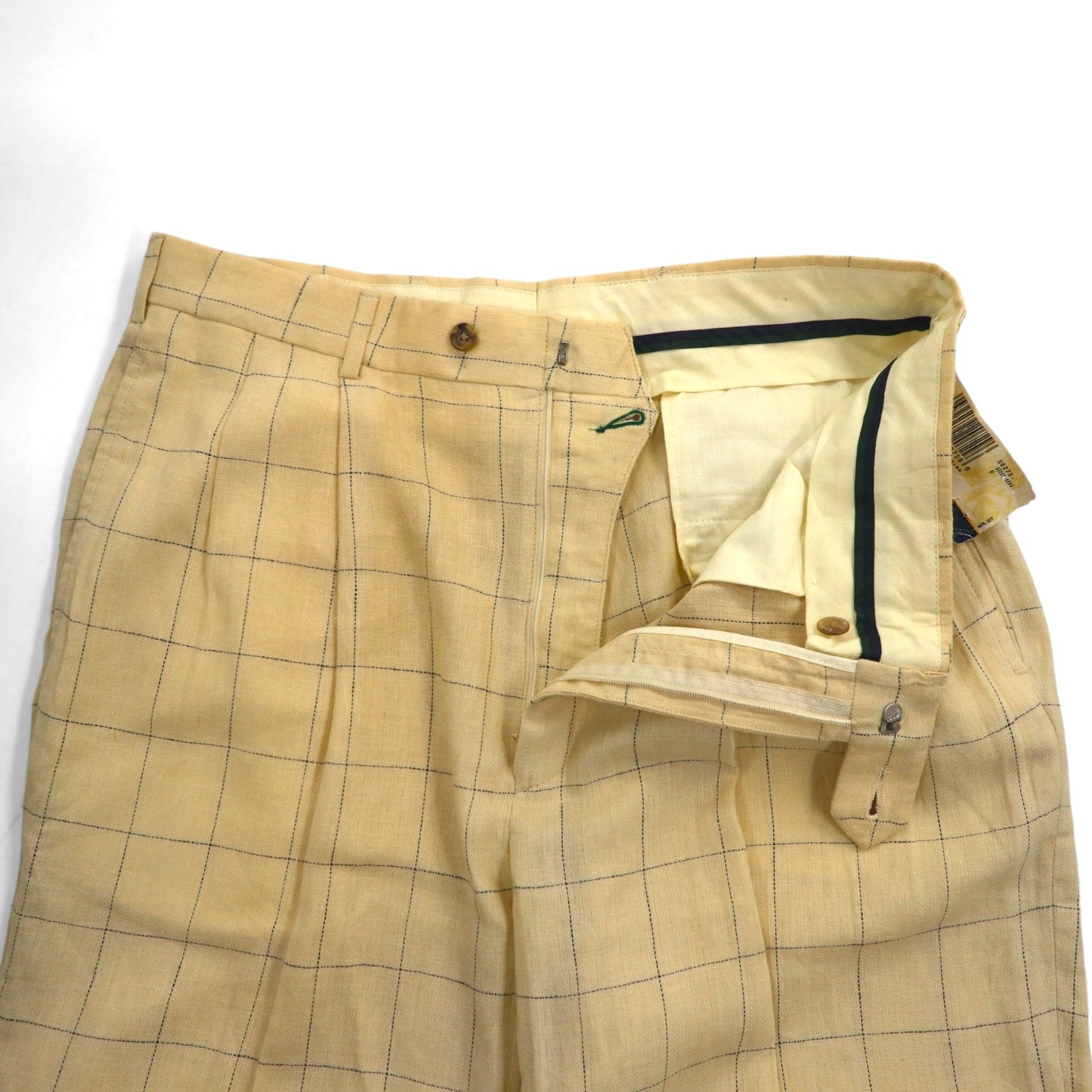 TOMMY HILFIGER 90年代 ウィンドペンチェック 2タック ワイド スラックスパンツ L クリーム リネン コットン