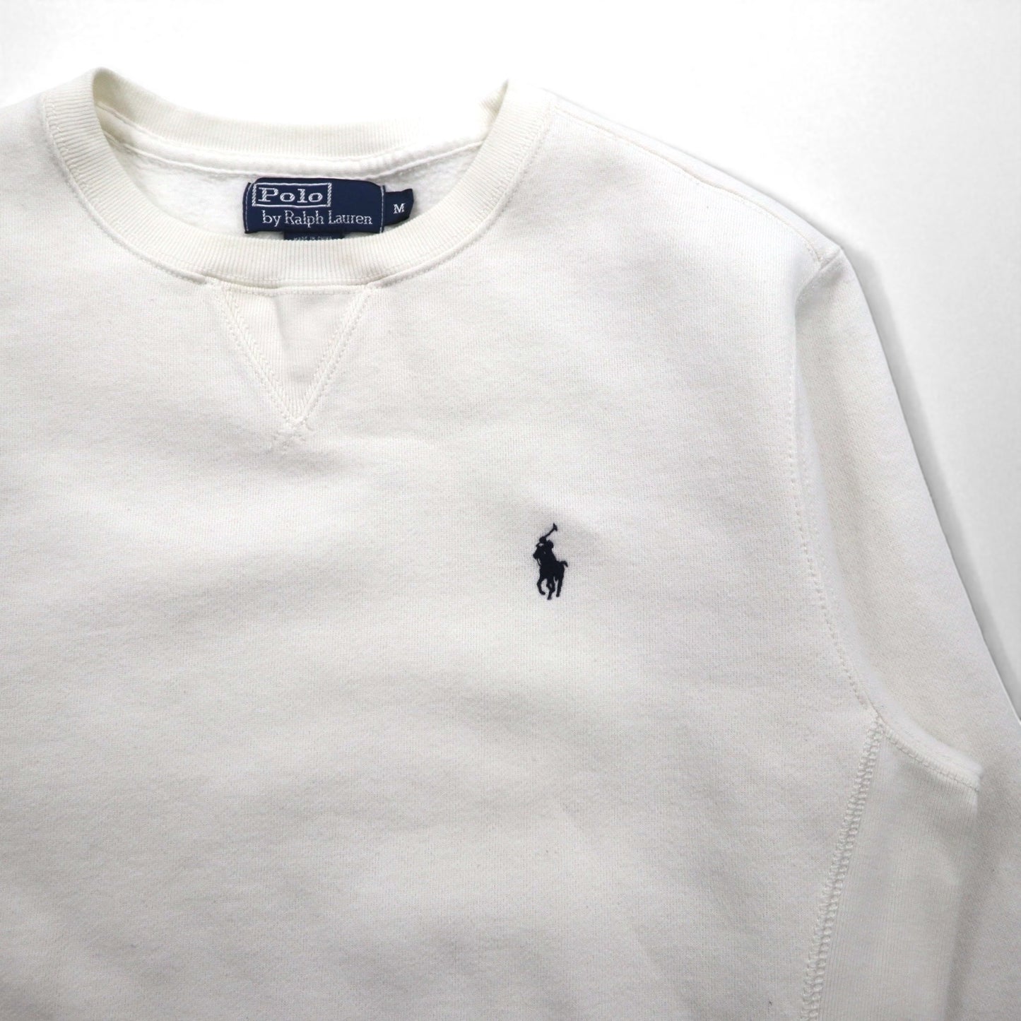 Polo by Ralph Lauren 90s Reverse Weave V-Neck Sweatshirt, Size M, White, Fleece-Lined, Small Pony Embroidery