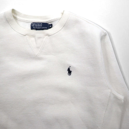 Polo by Ralph Lauren 90s Reverse Weave V-Neck Sweatshirt, Size M, White, Fleece-Lined, Small Pony Embroidery
