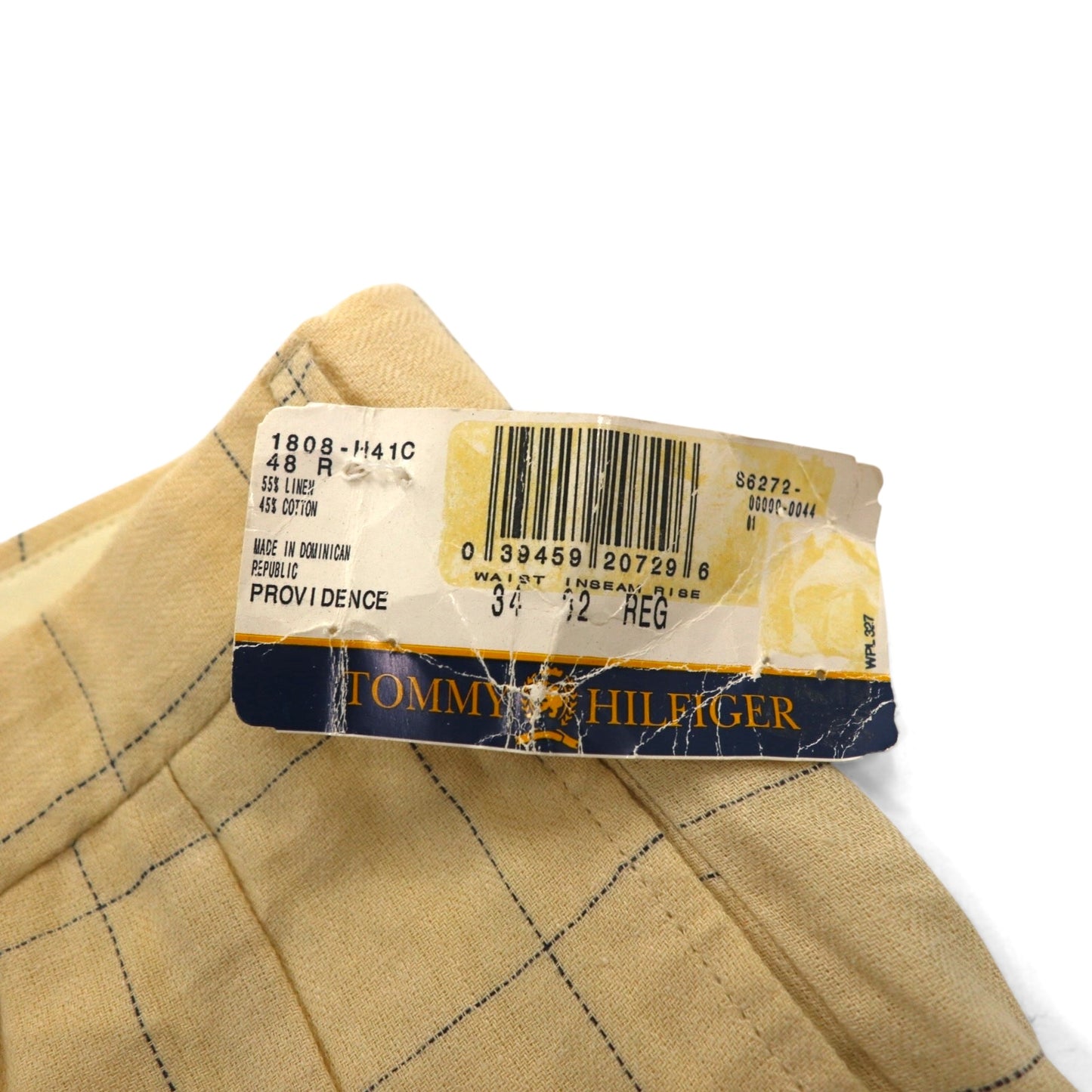 TOMMY HILFIGER 90年代 ウィンドペンチェック 2タック ワイド スラックスパンツ L クリーム リネン コットン