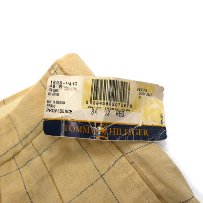 TOMMY HILFIGER 90年代 ウィンドペンチェック 2タック ワイド スラックスパンツ L クリーム リネン コットン