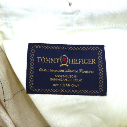 TOMMY HILFIGER 90年代 ウィンドペンチェック 2タック ワイド スラックスパンツ L クリーム リネン コットン