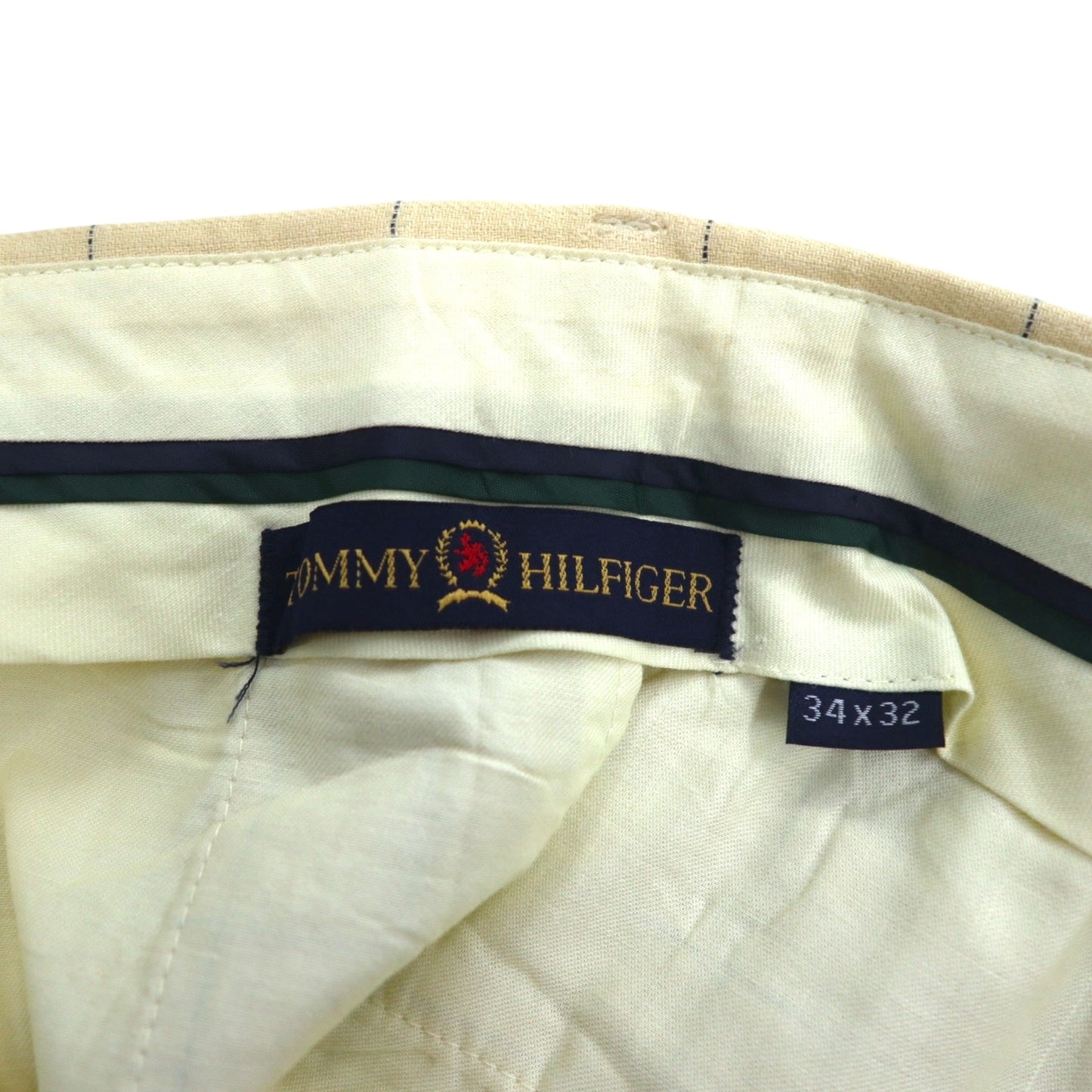 TOMMY HILFIGER 90年代 ウィンドペンチェック 2タック ワイド スラックスパンツ L クリーム リネン コットン