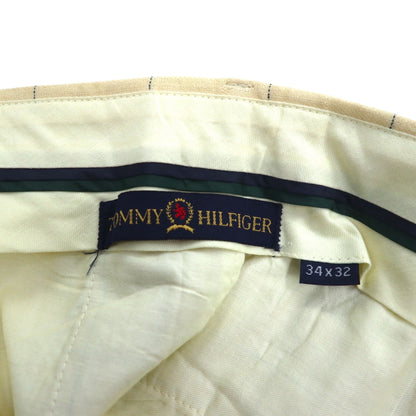 TOMMY HILFIGER 90年代 ウィンドペンチェック 2タック ワイド スラックスパンツ L クリーム リネン コットン