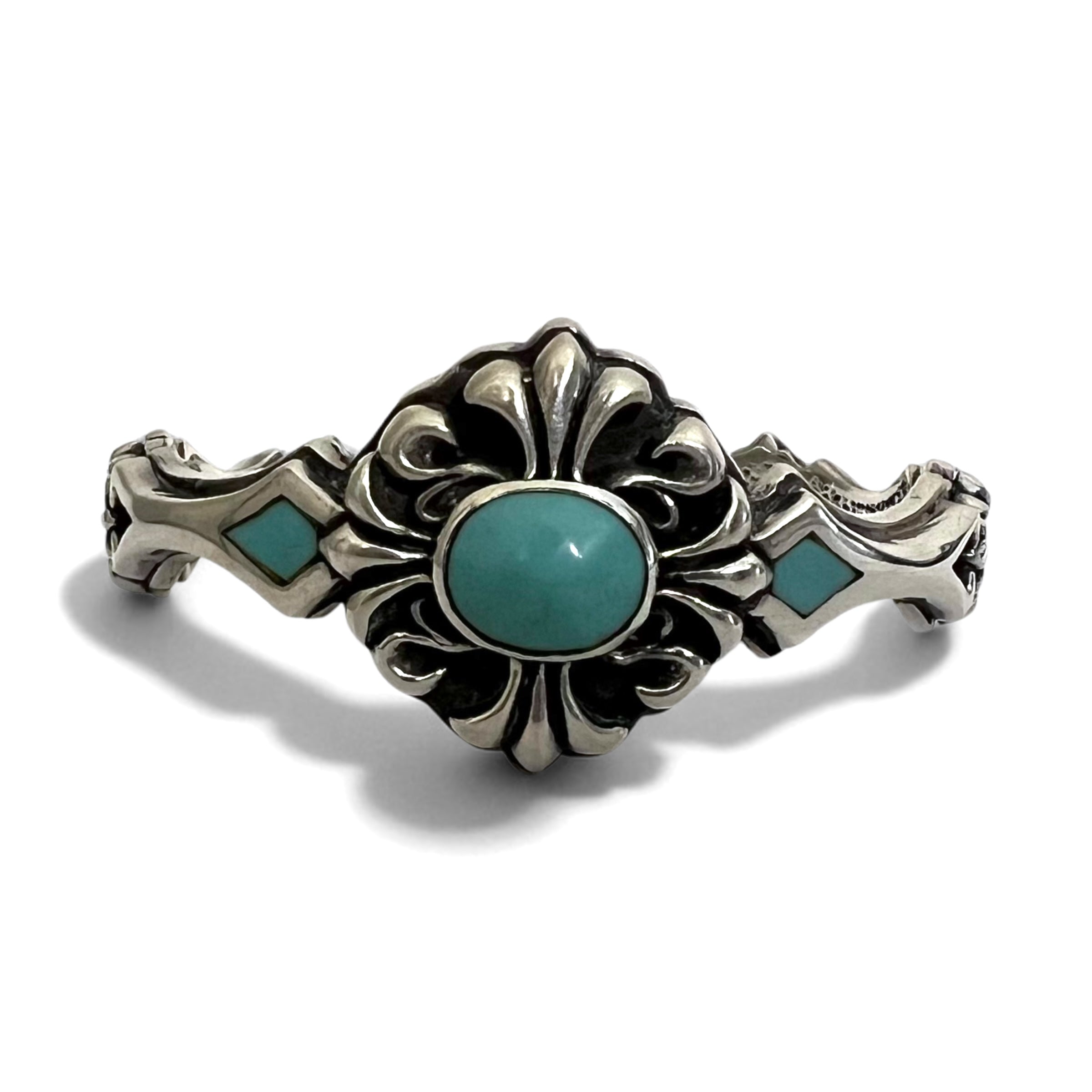 Vintage Silver Bangle Vintage Flare Floral Turquoise Bangle 925 A&amp;A Gothic