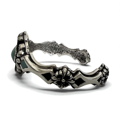 Vintage Silver Bangle ヴィンテージ フレア フローラル ターコイズ バングル 925 A&A ゴシック