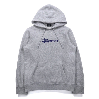 Stussy SPORT プルオーバーパーカー S グレー コットン ロゴプリント