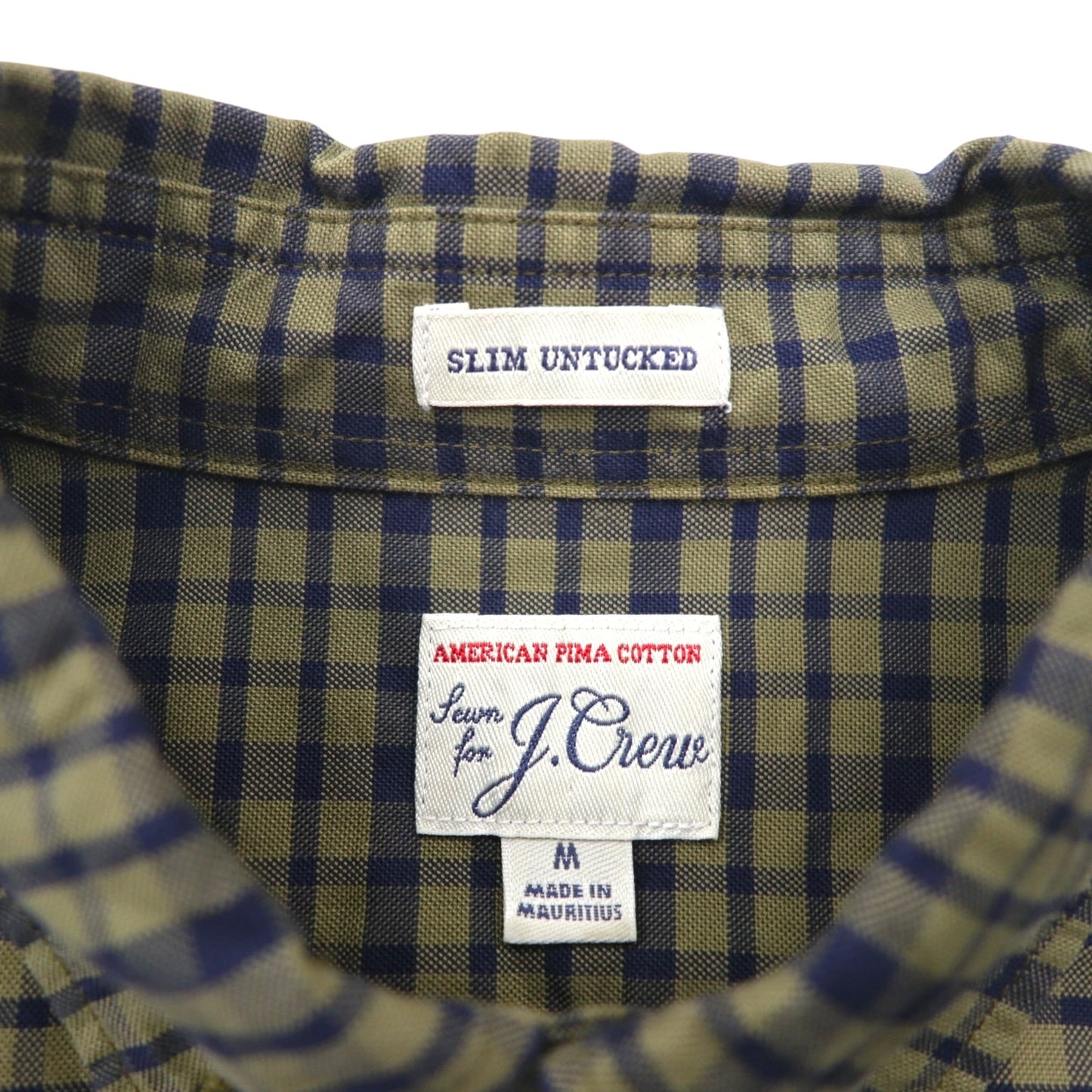 J.CREW アメリカンピマコットン ボタンダウン シャツ M カーキ チェック 胸ポケット SLIM UNTUCKED