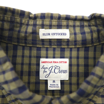 J.CREW アメリカンピマコットン ボタンダウン シャツ M カーキ チェック 胸ポケット SLIM UNTUCKED