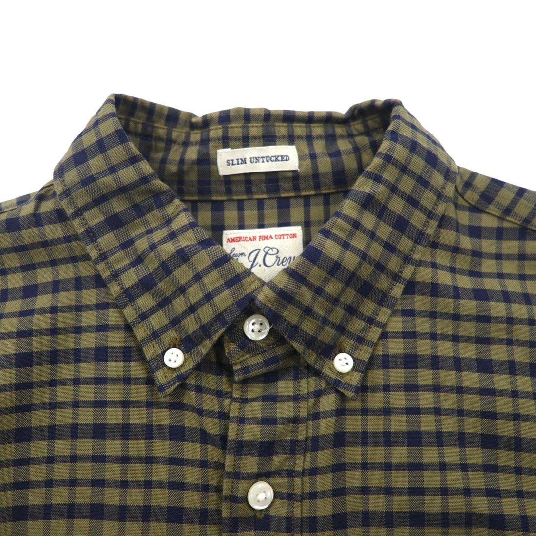 J.CREW American Pima Cotton Button Down Shirt, Size M, Khaki Check, Chest Pocket, Slim, Untucked